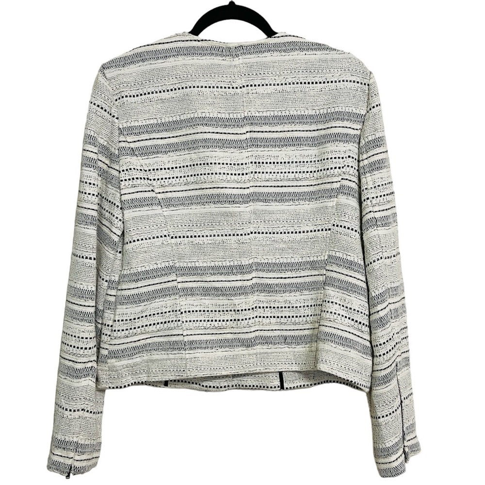 Ann Taylor Loft Textured Tweed Asymmetrical Striped Zip Moto Jacket Size 10 - Picture 2 of 5